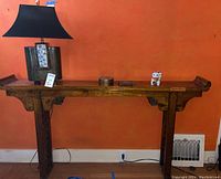 Full lot displayed: altar table holding lamp, coaster case, trivet, Maneki Neko figurine