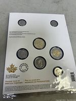 Front view photo of six 2021 Canadian coins in a white protective collector card with Canadian Mint logos and text.