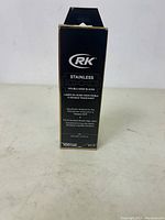 Photo of RK Stainless Double Edge Blades box front showing brand, stainless steel, double edge blades, and specifications.