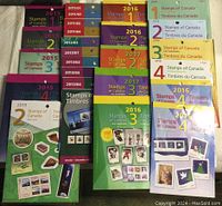 Overview of all sealed Canada Post stamp booklets laid out