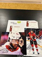 Two signed 8x10 photos of Ottawa Senators hockey players with accompanying Ottawa Senators Foundation COAs