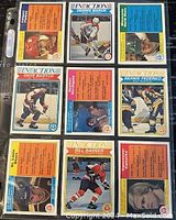 Front of 8 hockey cards featuring player action shots and portraits including Dennis Maruk, Dave Babych, Bernie Federko, and Bill Barber.