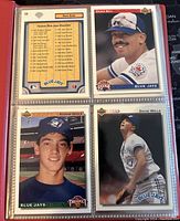 Front and back of 4 cards showing Derek Bell, Dave Stieb, Shawn Green, David Wells