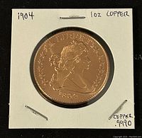 Obverse of 1904 Draped Bust copper round showing date, LIBERTY, and stars.