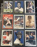Front view of 9 MLB baseball trading cards featuring various players in action or posed shots.