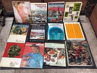 Photo showing 12 art books arranged on floor, covers visible