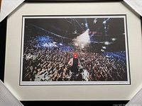 Framed color photo showing drummer Josh Dun crowd surfing at a packed concert venue.