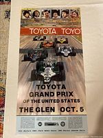 1977 US Grand Prix poster with multiple race cars racing down track and driver portraits across the top.