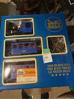 Blue LGB Der Blaue Zug boxed starter set showing locomotive, coaches and track inside original packaging