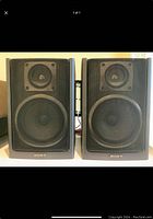 Pair of Sony 2-way cone bookshelf speakers front view showing 5-inch woofers and 2-inch tweeters behind protective black mesh grilles.
