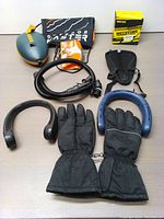 Full bundle with air pump, bike seat cover, heated gloves, inner tube, and neck fans