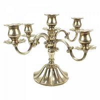 Single 5-arm pewter candelabra with scalloped candle cups and decorative turned column base