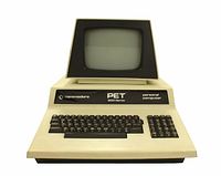 Front view of Commodore PET 2001 Series personal computer showing built-in CRT monitor, keyboard and numeric keypad
