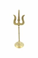 Vintage brass trident on stand.