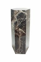 Hexagonal faux marble plinth pedestal, brown and white veining