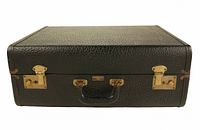 Black textured leather suitcase with brass hardware and single handle