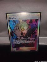 Front of the Gladion Full Art Trainer card showing holo foil effects, character artwork, and text.