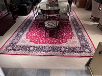 Full front view of rug under dining table