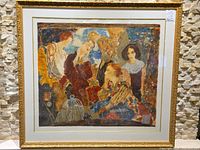 Full view of framed print on textured wall