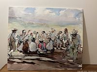 Front view of the watercolour painting depicting the Native dance scene, showing the overall composition and color.