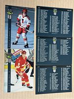 Photo showing the back sides of four hockey cards with player names and lists from the 1992 Four Sport Draft Pick series.