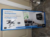 Box front showing multiposition TV wall mount with illustrative images and size compatibility from 30 to 90 inches TV and max weight of 150 pounds.