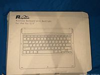 Box packaging for Raydem Wireless Keyboard with Backlight for iPad Pro 12.9 inch, showing branding and keyboard illustration.