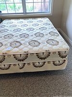 Side view of mattress and box spring set under window