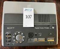 Top-down view of Sony Mavica Digital Color Printer FV-P1 showing control panel and buttons.