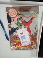 Back view of the comic book showing similar front cover design, angled to show comic thickness and condition.