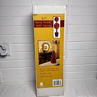 Box front showing product name, size (24"), and a decorated room with the lit topiary displayed on a table.