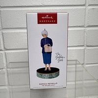 Photo of the front box of the ornament showing Sophia Petrillo figure and branding