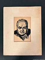 Full view of the print mounted on beige mat board showing the portrait illustration of Winston Churchill.