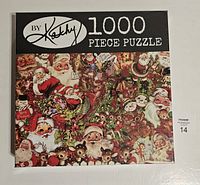 Front view of sealed puzzle box showing the colorful Santa Claus collage artwork and brand Katchy.