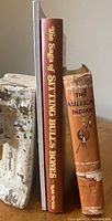 Spines of two books showing titles: 'The Saga of Sitting Bull's Bones' and 'Dictionary of The American Indian', positioned vertically.
