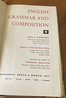 Title page of the 'English Grammar and Composition' book showing author names and publisher details.