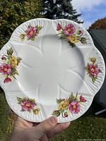 Front side of the 9.25-inch Shelley Begonia fine china dinner plate showing floral decoration.
