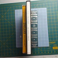 Books stacked side by side showing spine titles of three vintage books including "Their England," "The Prophet," and "The Thirion Birds"