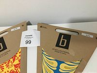 Close-up of the brand label and packaging design for the paper star lanterns made in India.