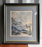 Framed art print of Mount Assiniboine by Frank Panabaker with visible signatures, numbering, and frame details.