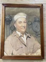 Full image of 1934 pastel and charcoal portrait of sailor Cornelius P. Lee in uniform with ship gauges background, in original wooden frame.