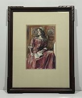 Full view of framed watercolour portrait showing frame, mat, and artwork