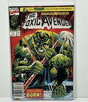 Front cover of Marvel The Toxic Avenger #1 comic book showing cover art and text details, sealed in protective plastic.