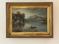 Full front view of framed painting showing overall scene and frame