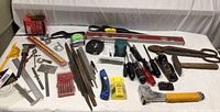 Wide view of all tools laid out showing variety and quantity