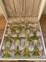 Set of 12 antique Bohemian liqueur glasses in original satin-lined box with Oscar Moser label.