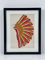 Full view of framed lithograph showing black frame, white mat, and central image