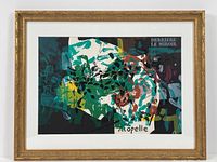 Framed signed lithograph with ornate gold frame and white matting, showing full artwork with abstract colorful brush strokes and signature
