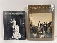 Two books standing side by side showing covers: 'Portrait of a Period' and 'The World of William Notman'.