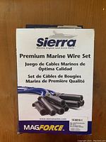 Front of Sierra box showing Premium Marine Wire Set with MagForce branding, includes images of distributor wires.